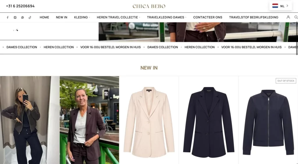 Chicabebo online store homepage (chicabebo.nl)