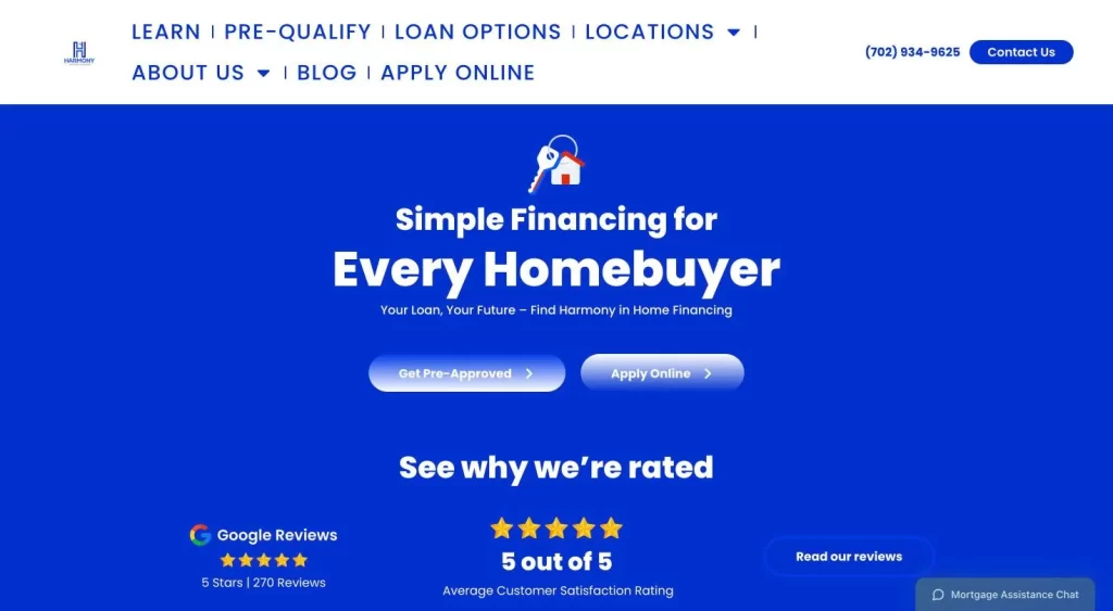 Harmony Home Loans website homepage (harmonyhomeloans.net)