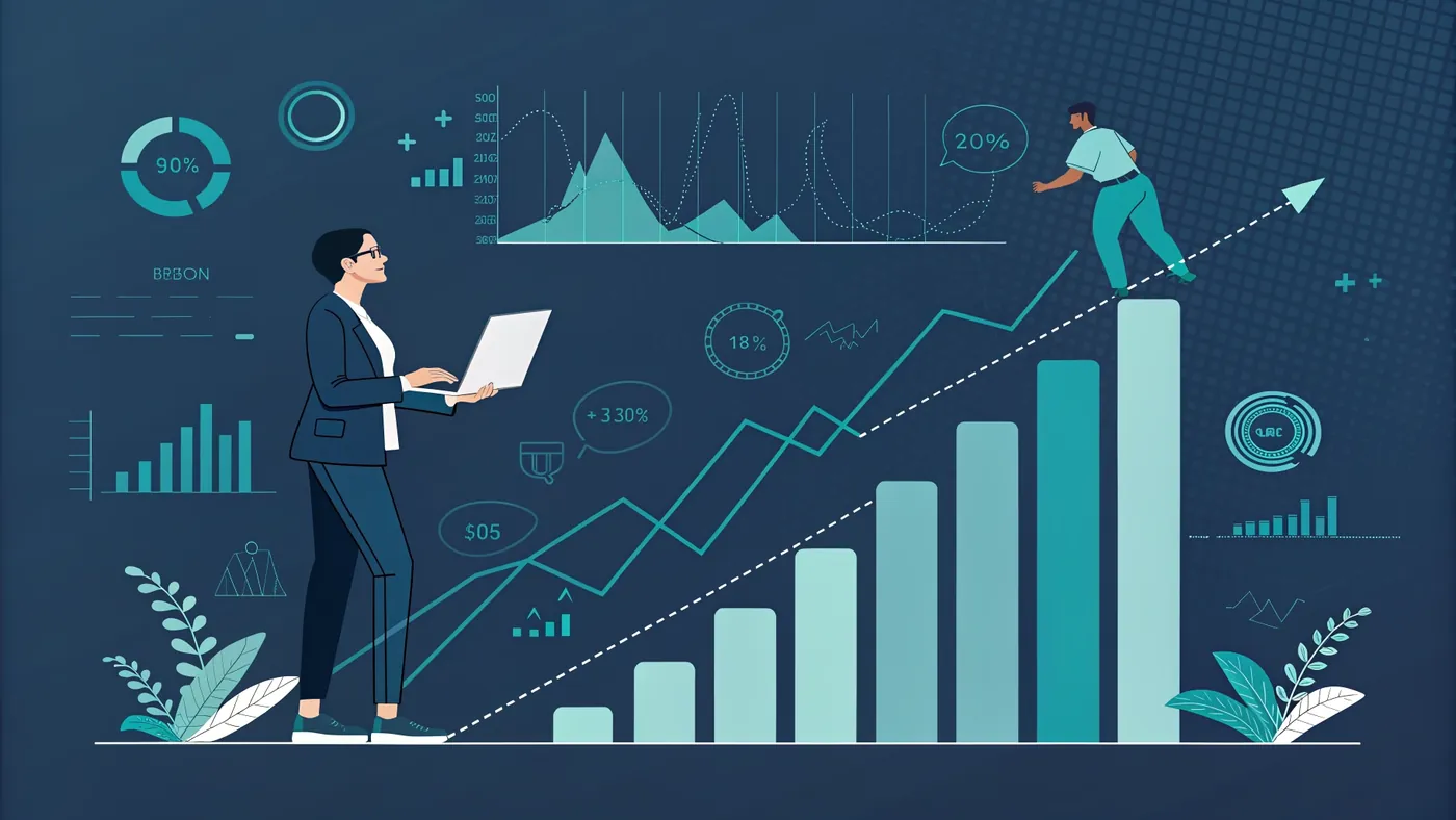 Modern digital agency hero visual with abstract data and growth elements