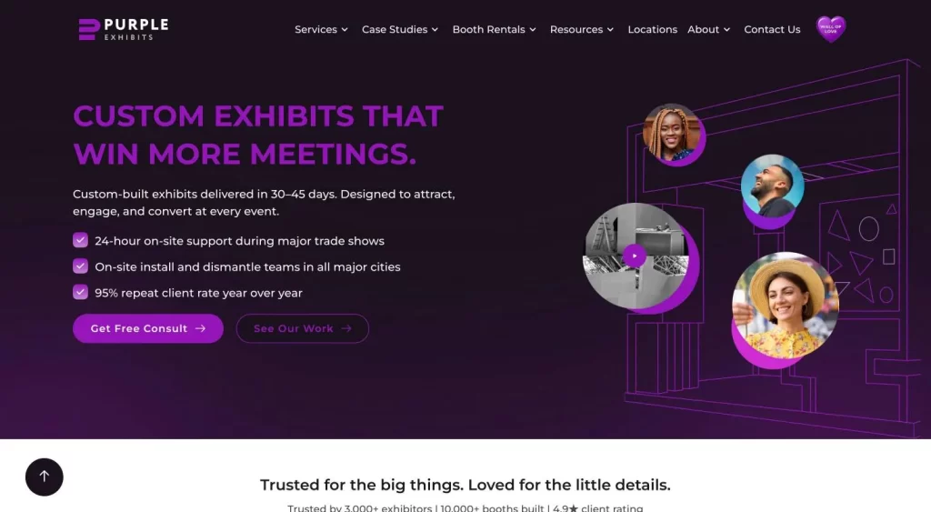 Purple Exhibits website homepage (purpleexhibits.com)