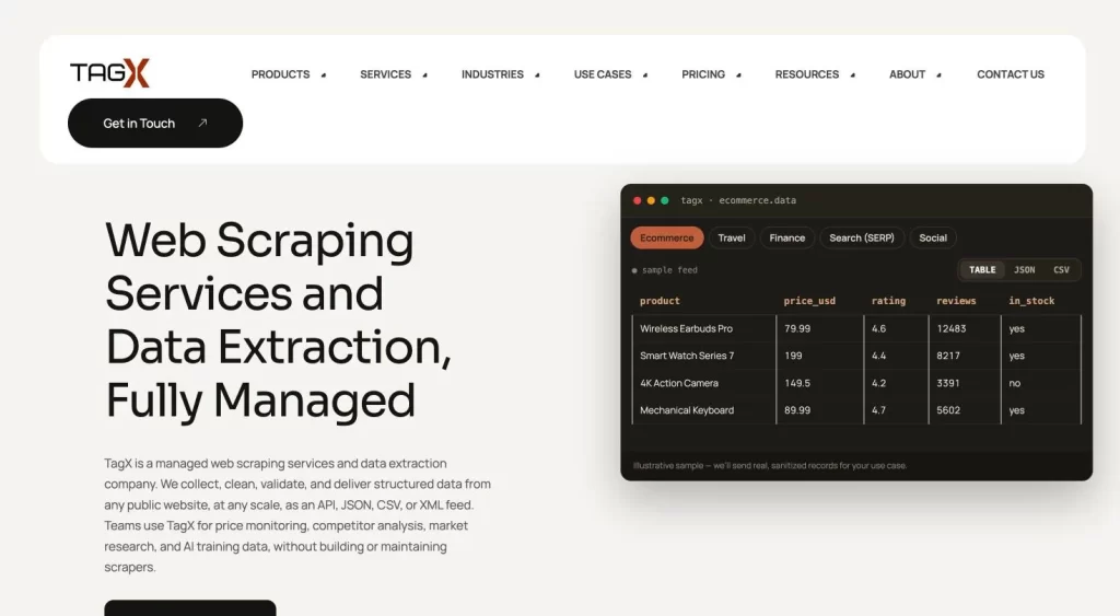 TagX website homepage (tagxdata.com)