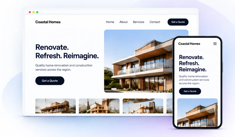 Sample responsive website design shown on desktop browser and mobile phone