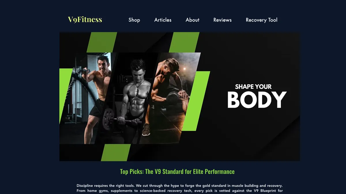 V9 Fitness Wix website homepage (desktop)