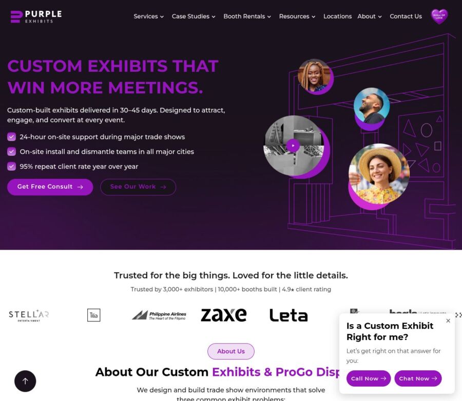 Homepage of purpleexhibits.com